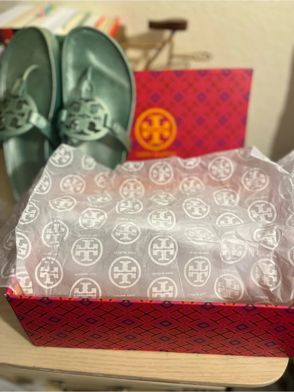 Tory Burch Metallic Seafoam Green Miller Thong Sandals